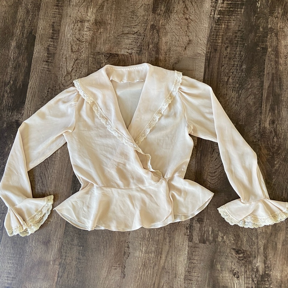 Sheer wrap peplum blouse vintage